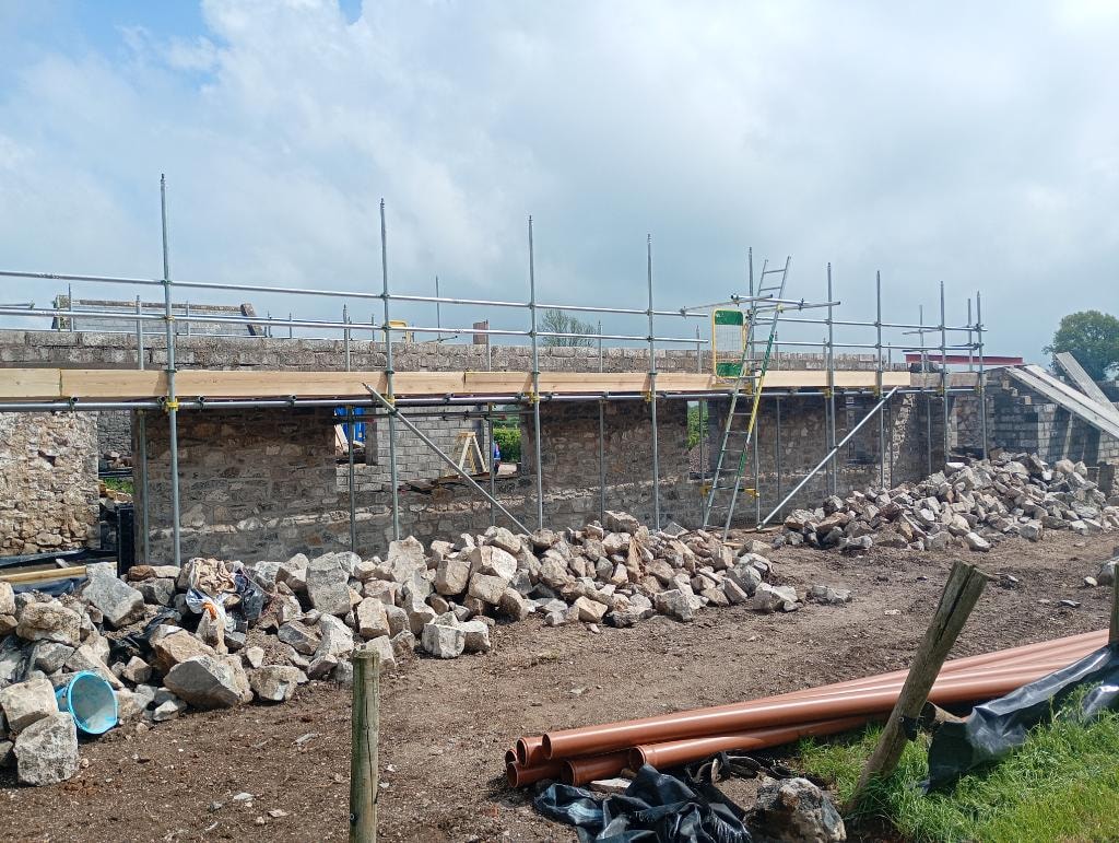 Stone wall scaffolding project